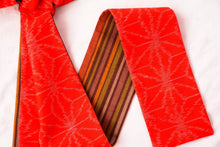 画像をギャラリービューアに読み込む, 伊予絣 朱色の麻の葉模様/帯裏、縞模様⁂Iyo Kasuri Vermilion hemp leaf pattern / obi back, striped pattern