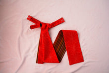 画像をギャラリービューアに読み込む, 伊予絣 朱色の麻の葉模様/帯裏、縞模様⁂Iyo Kasuri Vermilion hemp leaf pattern / obi back, striped pattern