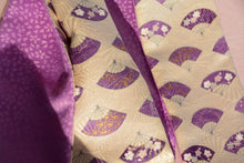 画像をギャラリービューアに読み込む, 正絹 藤色扇面/ 小桜藤色 ⁂Pure silk Mauve fan pattern/Mauve small cherry blossoms