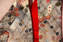 画像をギャラリービューアに読み込む, 正絹 萩と蝶々金彩銀糸 帯裏 赤小桜 ⁂ Pure silk Hagi and butterfly  Gold and silver thread  /  Red small cherry blossoms