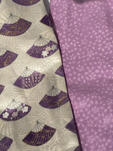 画像をギャラリービューアに読み込む, 正絹 藤色扇面/ 小桜藤色 ⁂Pure silk Mauve fan pattern/Mauve small cherry blossoms